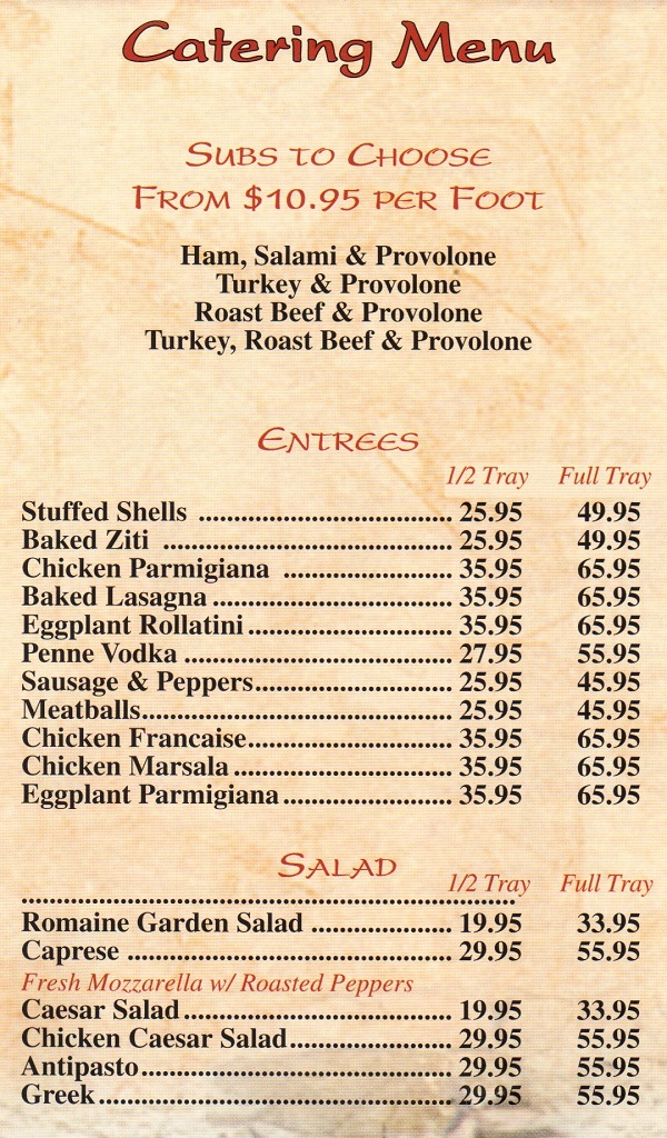 Bellissimo Cafe and Pizza in East Brunswick Menu